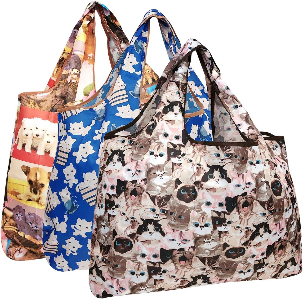 Wrapables Large Foldable Tote Nylon Reusable Grocery Bag, 3 Pack